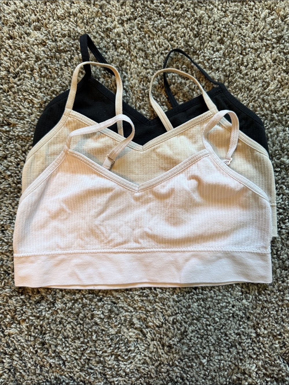 Art Class Girls Seamless Ribbed Bralette - Pack of 3 (Black, Cream, White)
